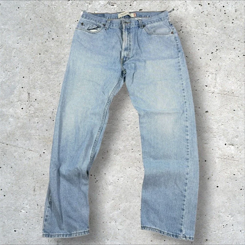 Levis 505 Regular Fit Jeans Mens 36x32 Light Wash Blue Straight Denim Pants